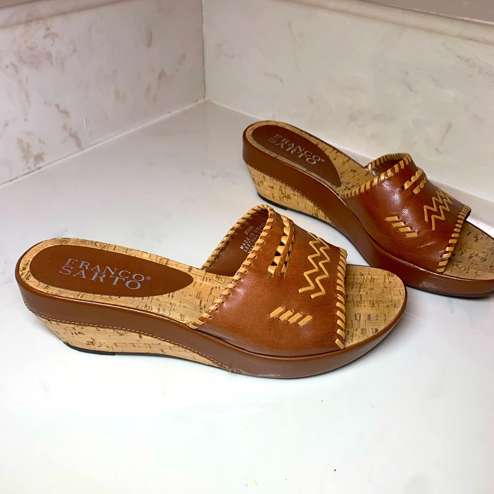 Franco Sarto Cork Wedge Leather Sandals